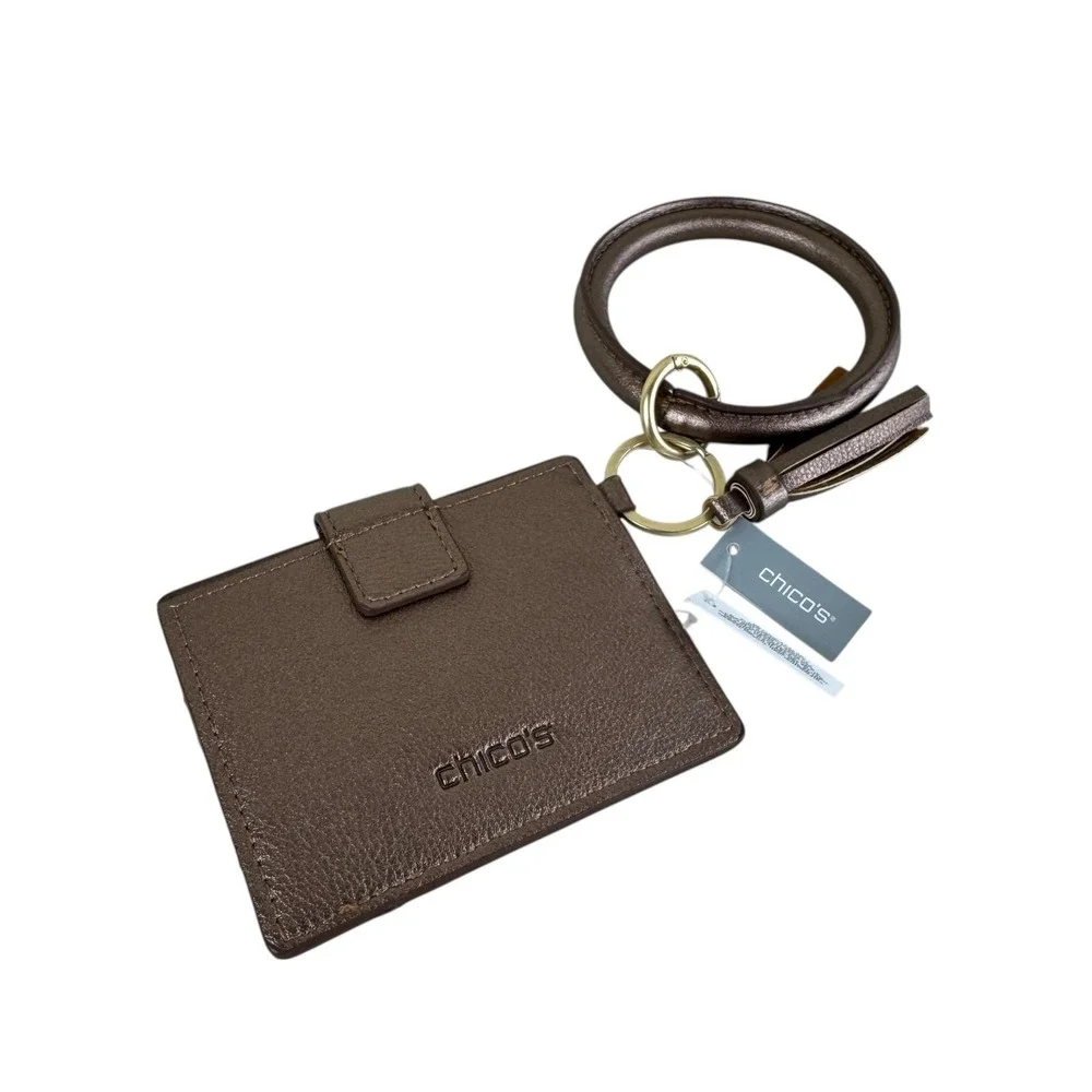 Chico's NWT Metallic Bronze Faux Leather ID Card Holder Wristlet